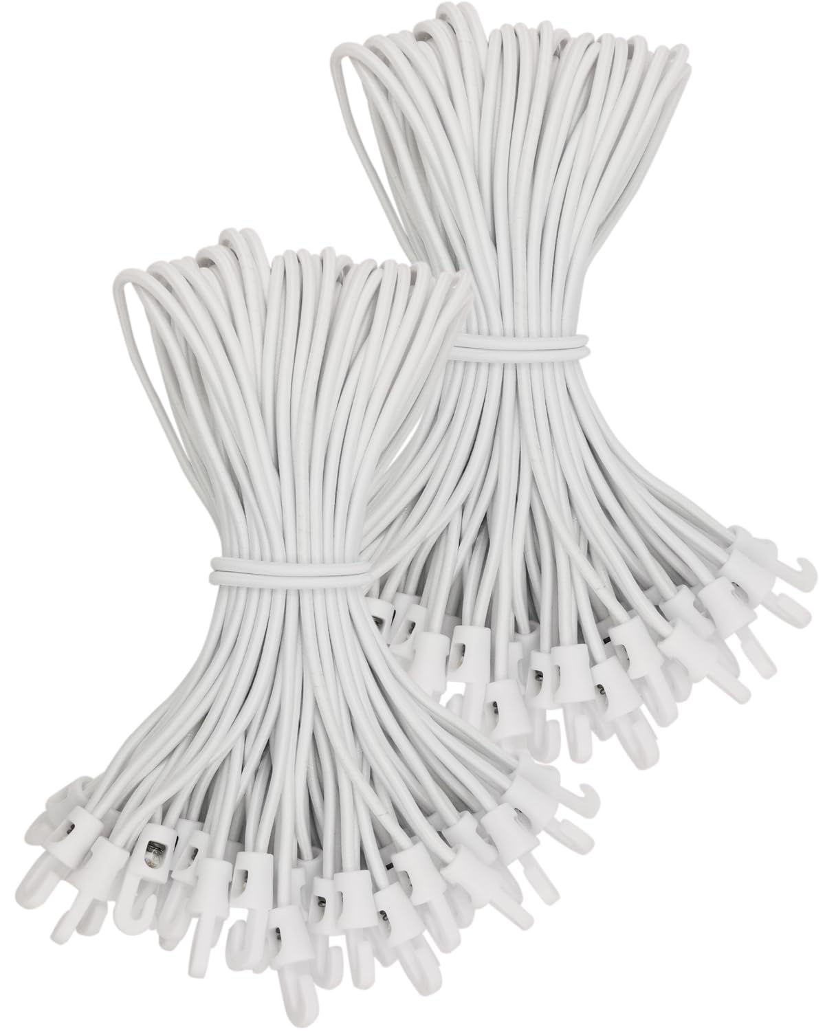 WMZOBH Bungee Cords with Hooks 100 Pcs - 10 Inch Elastic Bungee Ropes with Hooks - Short Tarpaulin Hooks - Small Bungee Rope (White)