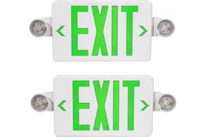 LED FLYING DIRECT Green LED Exit Sign with Emergency Lights, Two LED Adjustable Head Emergency Exit Lights with Battery Backup, Dual LED Lamp ABS Fire Resistance UL-Listed 120-277V