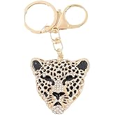 Fansoftiks Gold Leopard Bag Pendant, Gold Rhinestone Keychain Leopard Charm, Cute Cheetah Head Purse Key Ring Chain Adornment for Wallets Handbags Keyrings, Keychains and Charms (5.1×5cm)