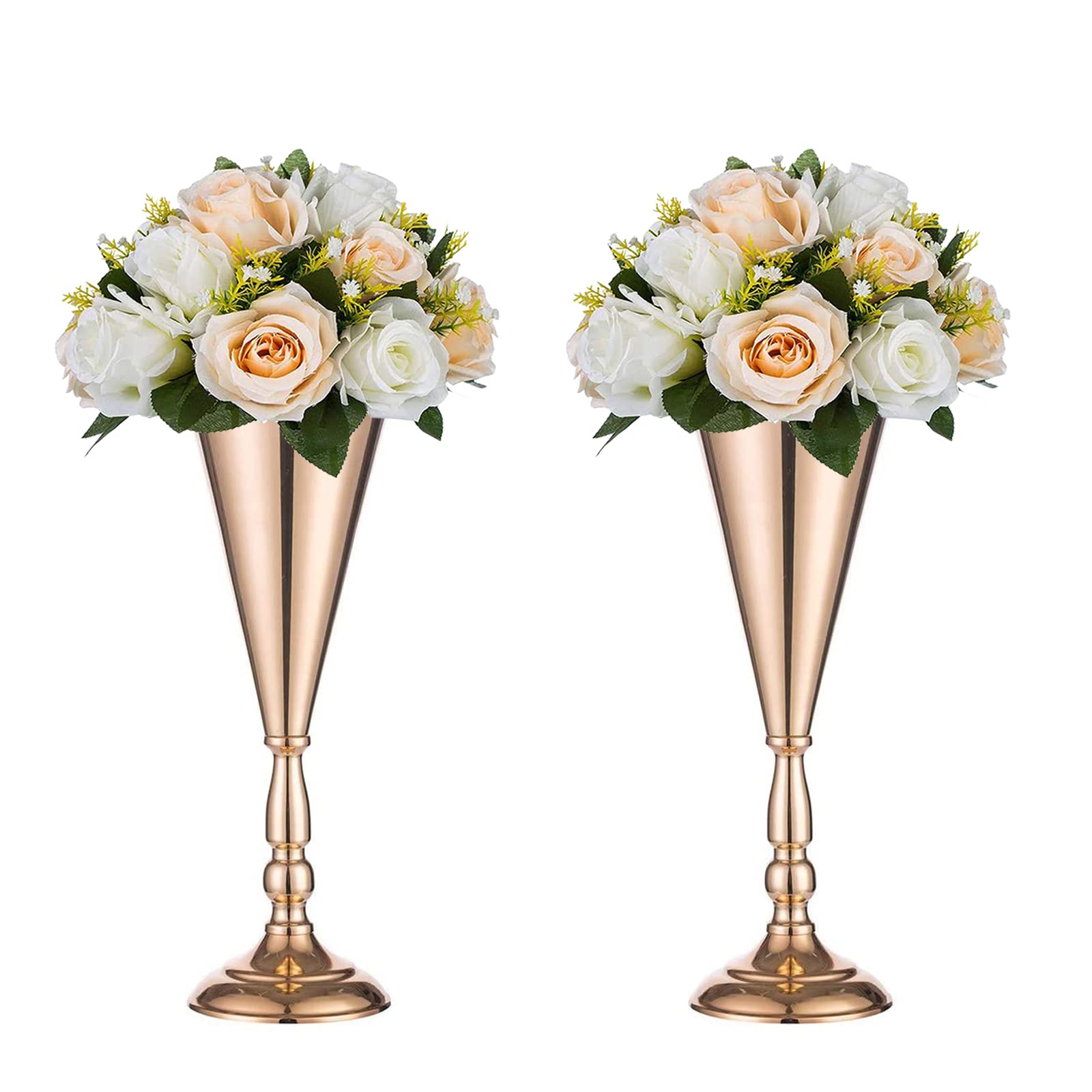Sziqiqi Set of 2 Tall Metal Wedding Centerpieces for Reception Tables, Gold Flower Vase Stand, Base Decortion for Party, Events, Birthday, Celebration Ceremonies, Gold