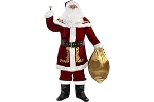 ABALAGU Men's Deluxe Santa Suit 12PCS Christmas Adult Santa Claus Costume