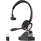 EMAIKER 1 Ear ENC Wireless Headset with USB Dongle for PC, Single Side Bluetooth Headset with Noise Canceling Microphone for Work, Connect with 2 Devices for Laptop/Cellphone/Zoom/Teams/Truck Driver