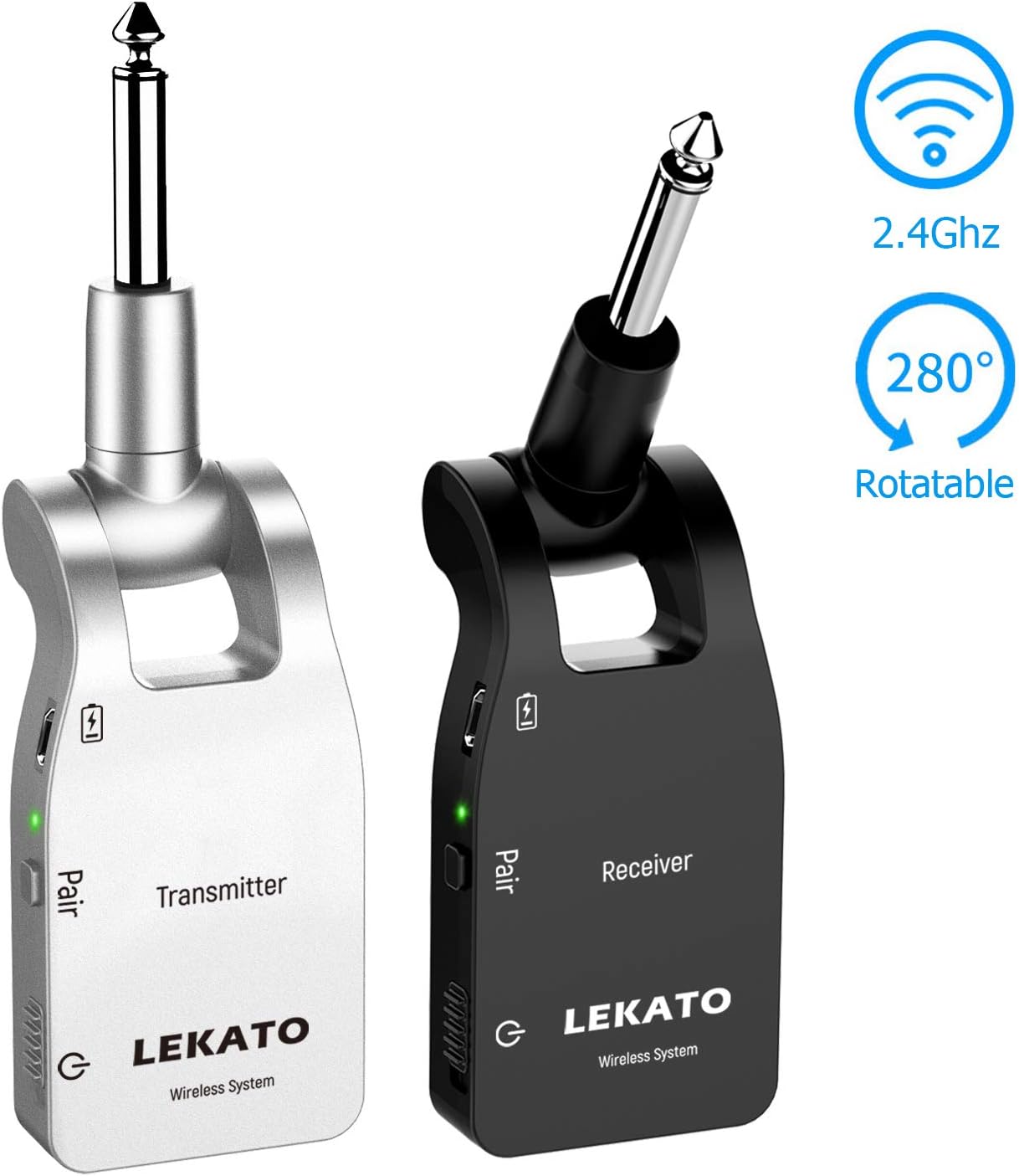 LEKATO Wireless Guitar Transmitter Receiver 2.4G Rechargeable 6 Channels 30M Transmission Range Wireless Audio Guitar System for Electric Guitar Bass