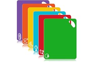 Cutting Board Mats Set, Extra Thick Flexible Plastic Kitchen Chopping Board, Colored Mats with Food Icons & Easy-Grip Handles