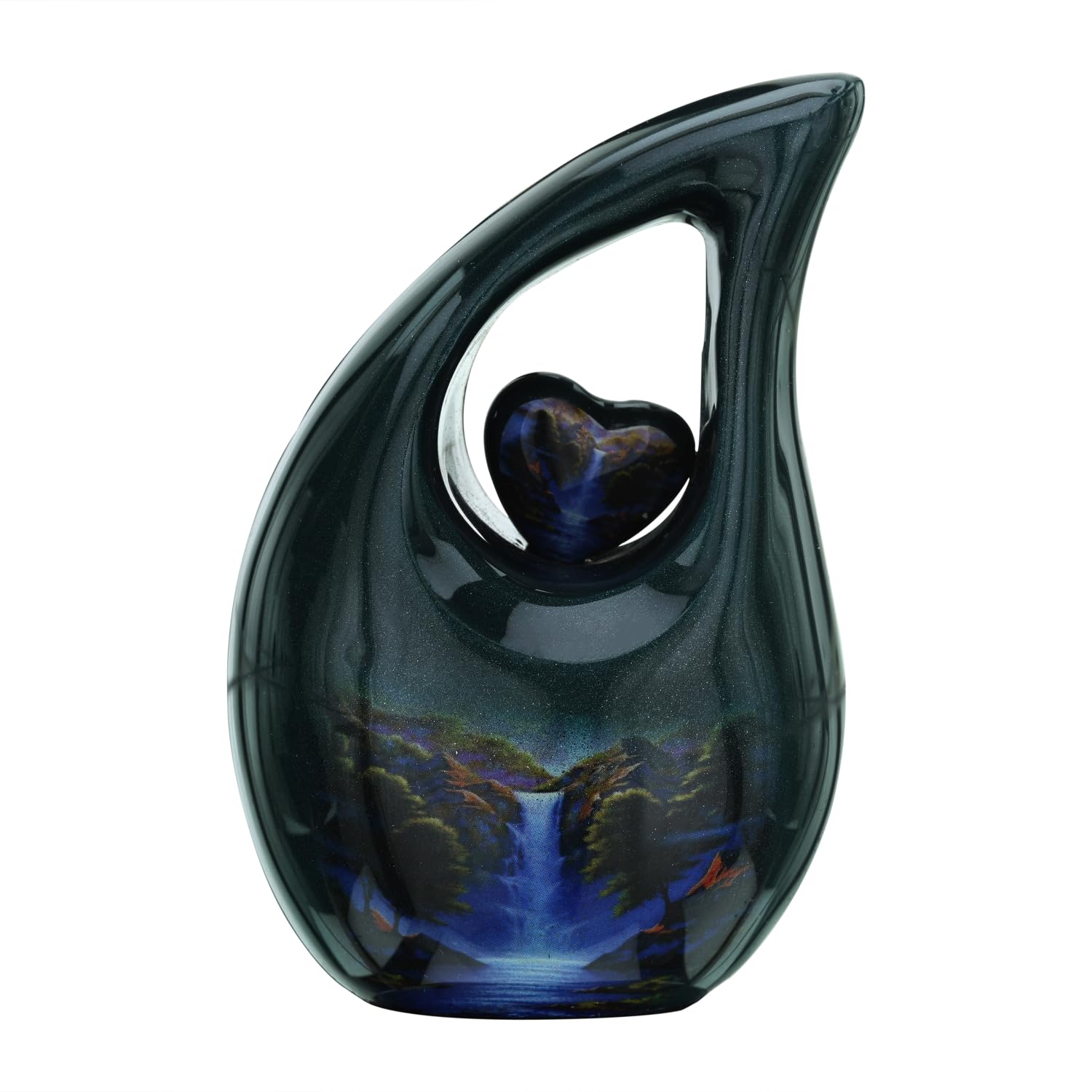 KEEPSAKE COMPANY Blue Green Tear Drop Small Mini Urns for a bit of Human Ashes with Matching Heart (3 Inch Height) - Unique Medium Urn - Cremation Urn - Urn - Funeral Pet Urn