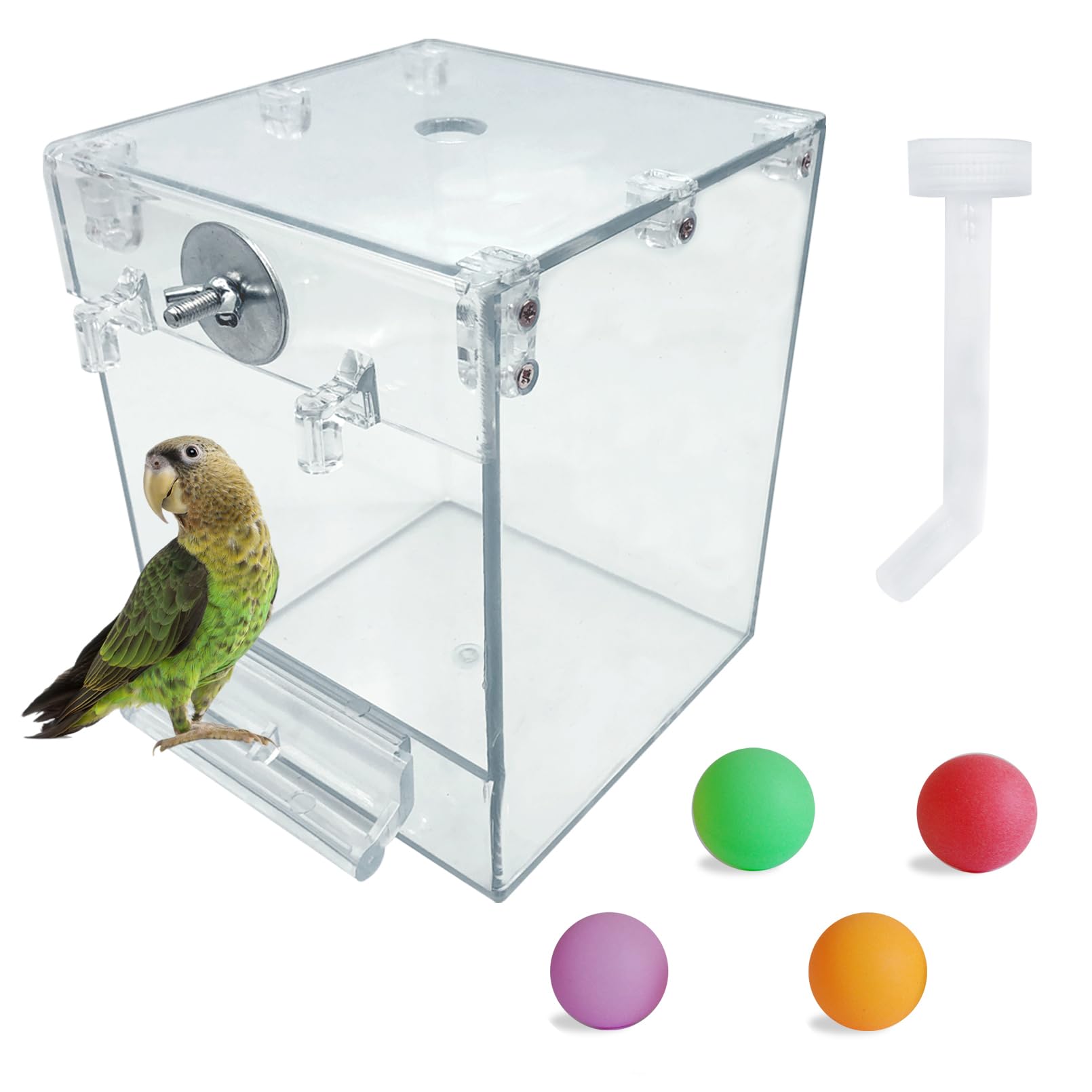 Photo 1 of PINVNBY Bird Bath Box,Parrot No-Leakage Bathtub for Cage Hanging Tube Shower Box Cage Accessory with Water Injector and Balls Toys for Small Pet Birds Canary Lovebirds Budgies(6 Pcs)