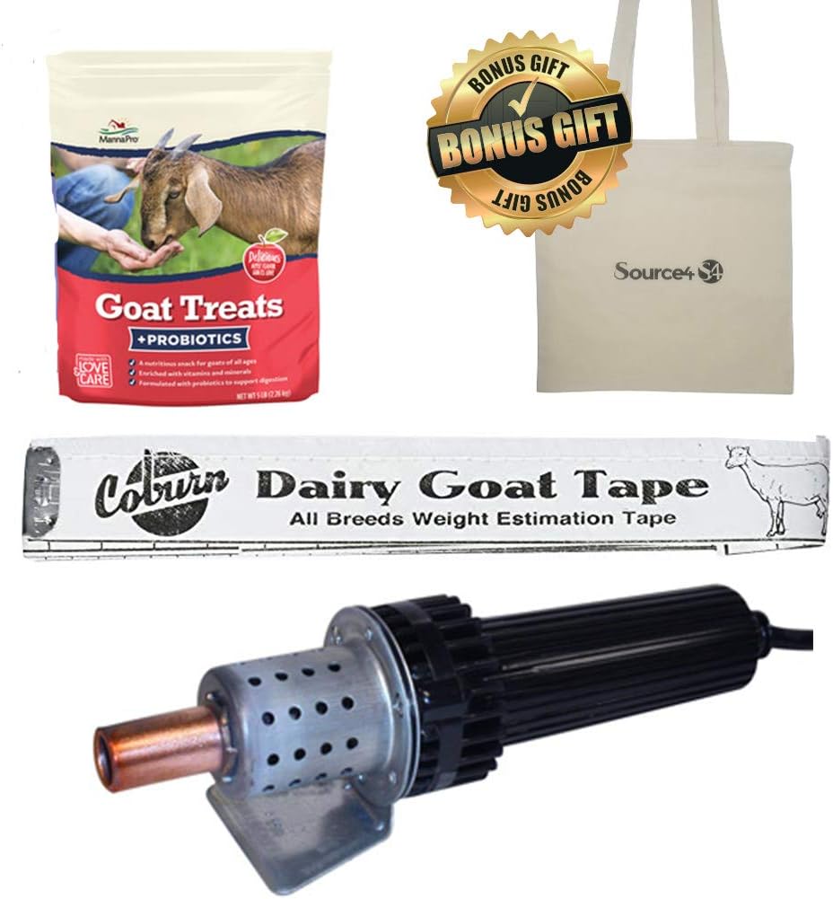 Dehorner Electric x 30 Bundle, Manna Pro Apple Goat Treats with Probiotics, Goat Weigh Tape- 54" with Bonus 15 1/2"x 15" Natural Tote