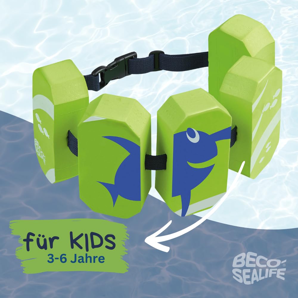 BECO Schwimmgürtel Kinder 3-6 Jahre, einstellbare Schwimmhilfe für Kinder mit 5 Blockelementen & Sicherheitsverschluss, Schwimmtrainer geeignet für 19-30 kg, Farbe: Grün 4