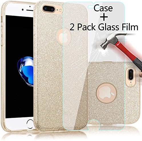 （2 Pack Glass Film+Case）Truecore iPhone 6 6s 4.7 Inch Case Kits, Fashion Luxury Protective Hybrid Beauty Crystal Rhinestone Sparkle Glitter Hard Diamond Case Cover (gold)
