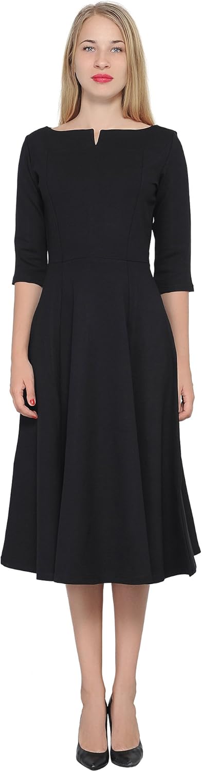 Marycrafts Women's Fit Flare Tea Midi Dress for Office Business Work