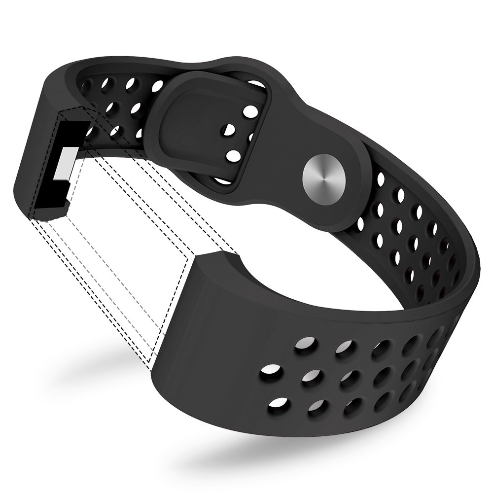 Fitbit Charge 2 Band,AOPETIO Silica gel Soft Silicone Fashion Replacement Sport Strap Bands for Fitbit Charge2 Smartwatch Fitness Wristband (Black, S (5.1-6.9inch))