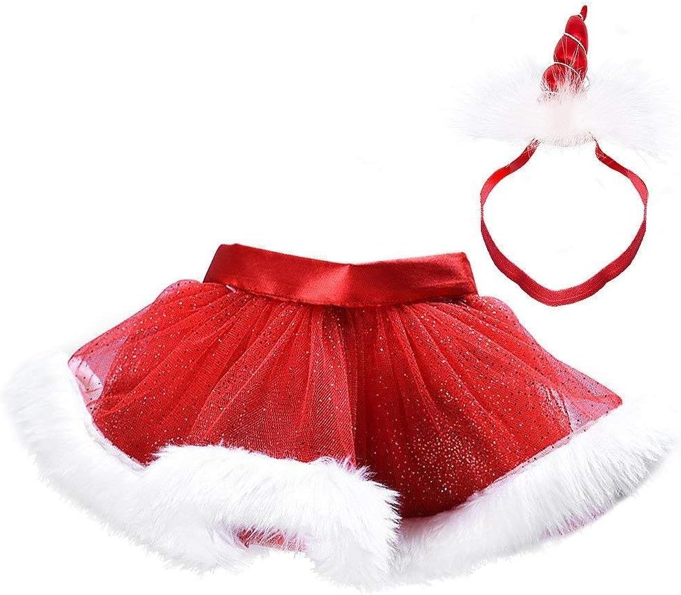 Girls Christmas Tutu Red Tulle Skirt Dress Mrs. Claus Costume with Headband