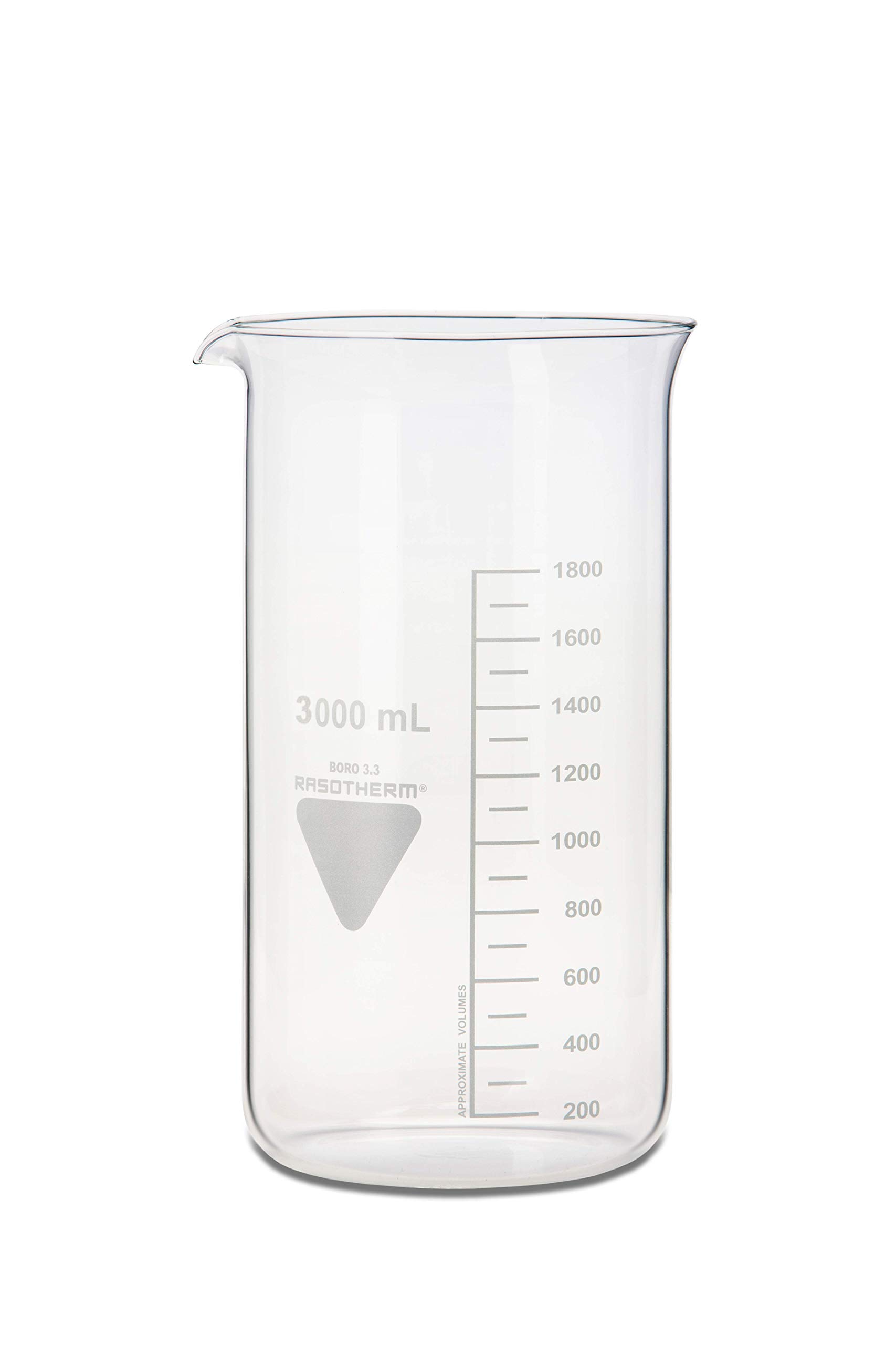 neoLab Glass Drinking Cup with Spout, 3000 ml, Borosilicate 3.3, Kimax, White
