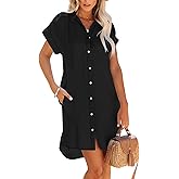 Paintcolors Women's Summer Short Sleeve Denim Button Up Dresses Shirt Tunics Blouse Tops Cover-ups with Pockets -Black_d053 M