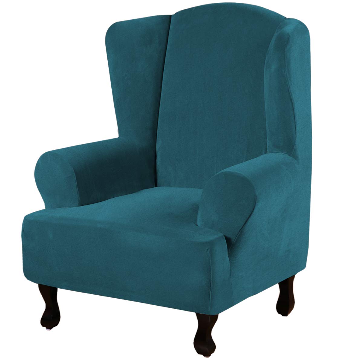 Photo 1 of H.VERSAILTEX Wingback Chair Covers Velvet Plush Wing Chair Slipcover 1 Piece High Stretch Wing Back Chair Slipcovers Sofa Cover Furniture Cover with Elastic Bottom, Deep Teal