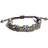 Zlanderah Handmade Multi Color Ceramic Beaded Bracelet with Copper Flower Design, Adjustable Boho Strand Bracelet for Women