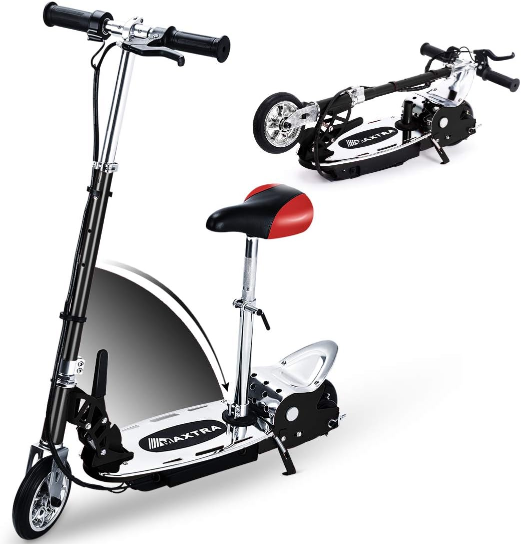 Upgrade E120 Adjustable Handlebar Height and Seat Folding Electric Scooter with Removable Seat for Kids,177lbs Max Weight Capacity No Kick to Start Motorized Scooters, up to 10 mph -Black