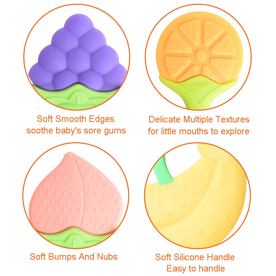 Baby Teething Toys 6 PCS BPA Free Silicone Baby Teethers, Freezer Safe Organic Infant Teething Toys Soft & Textured for Natural Brain Development