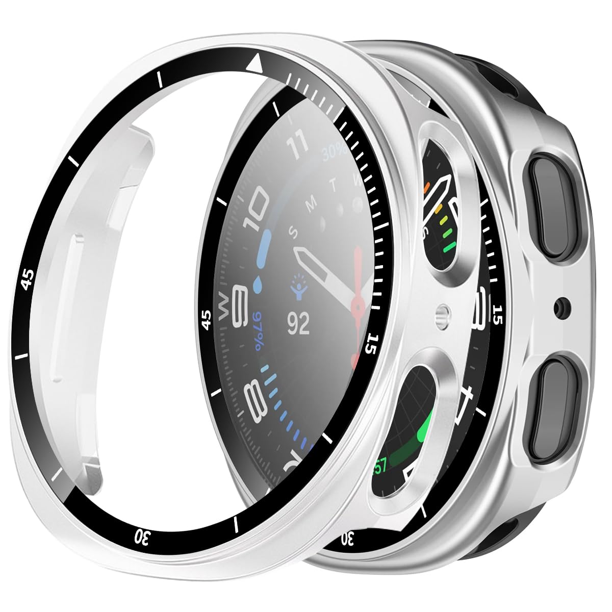 Photo 1 of [2 Pack] for Samsung Watch 8 Case with Screen Protector,Overall Protective Hard PC Cover Built-in Scratch Resistant Tempered Glass Screen Protector for Samsung Galaxy Watch 8 (Silver, Watch 8/44mm)