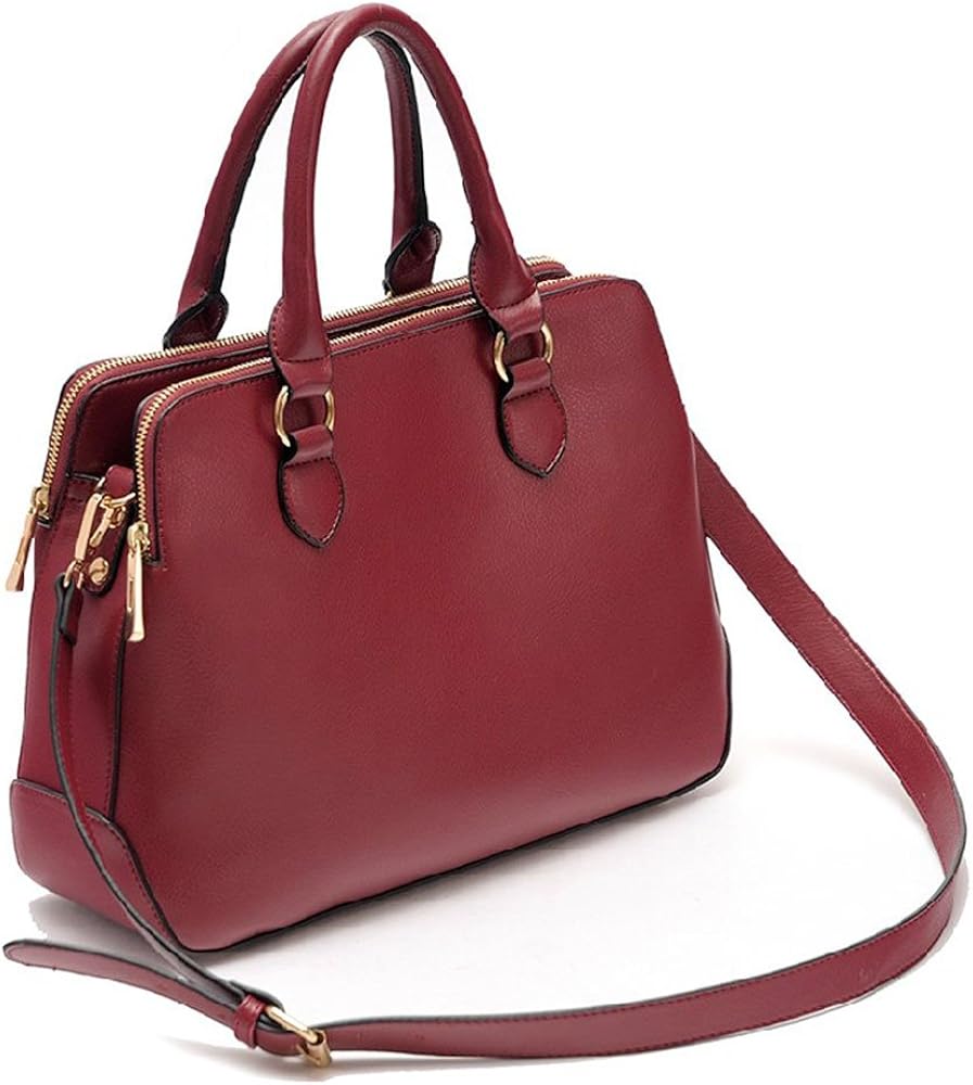 Classic Quality Double Zippers Handbag Bag with Detachable Shoulder