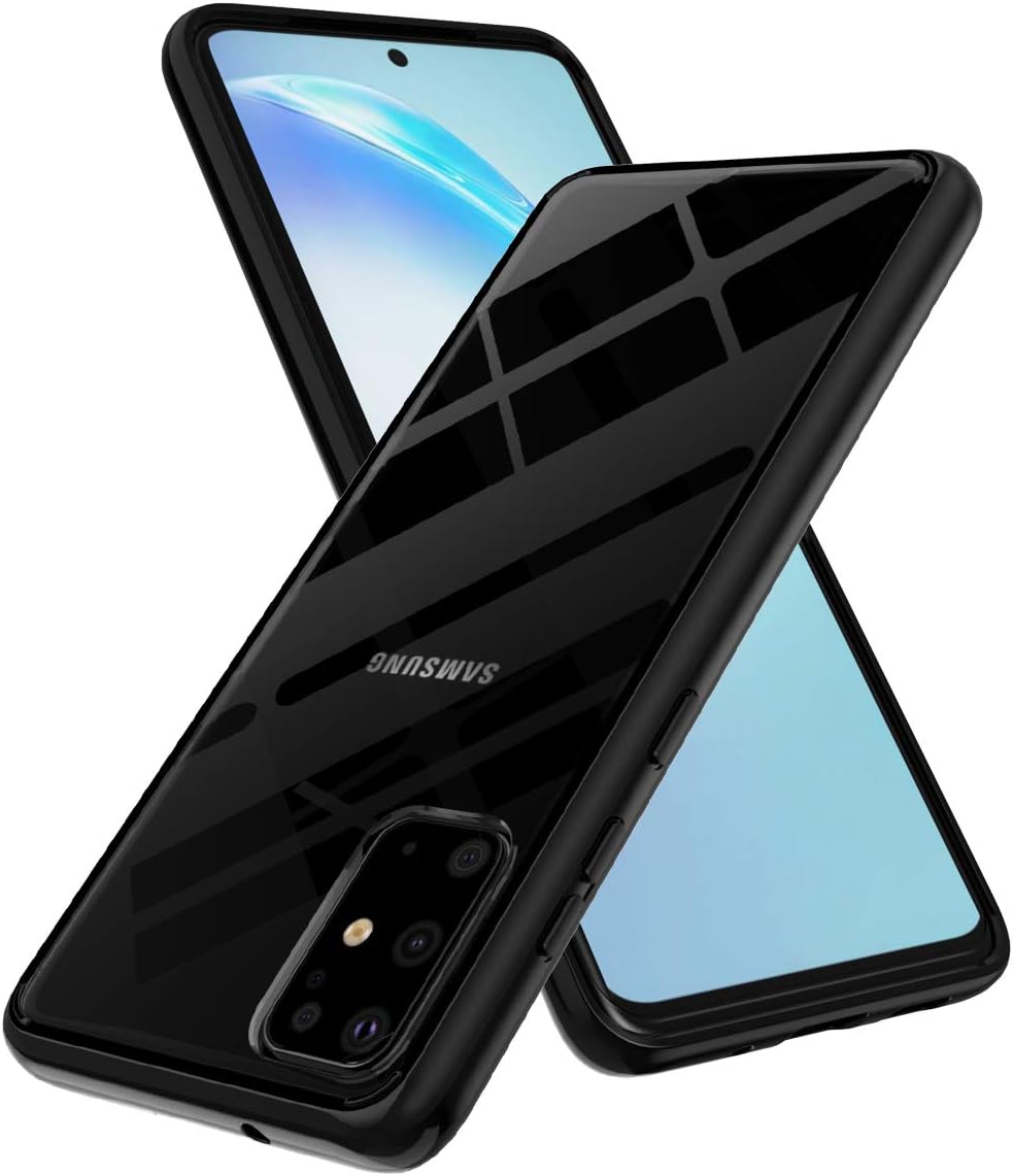 Galaxy S20 Plus Case, URMax Ultra [Slim Thin] Shock Absorbing Air Hybrid Crystal Hard Clear Back Cover with Flexible TPU Bumpers Soft Fit Phone Protective Case for Samsung Galaxy S20 Plus - Black