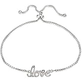 Hoops & Loops Sterling Silver Love Polished Adjustable Bracelet