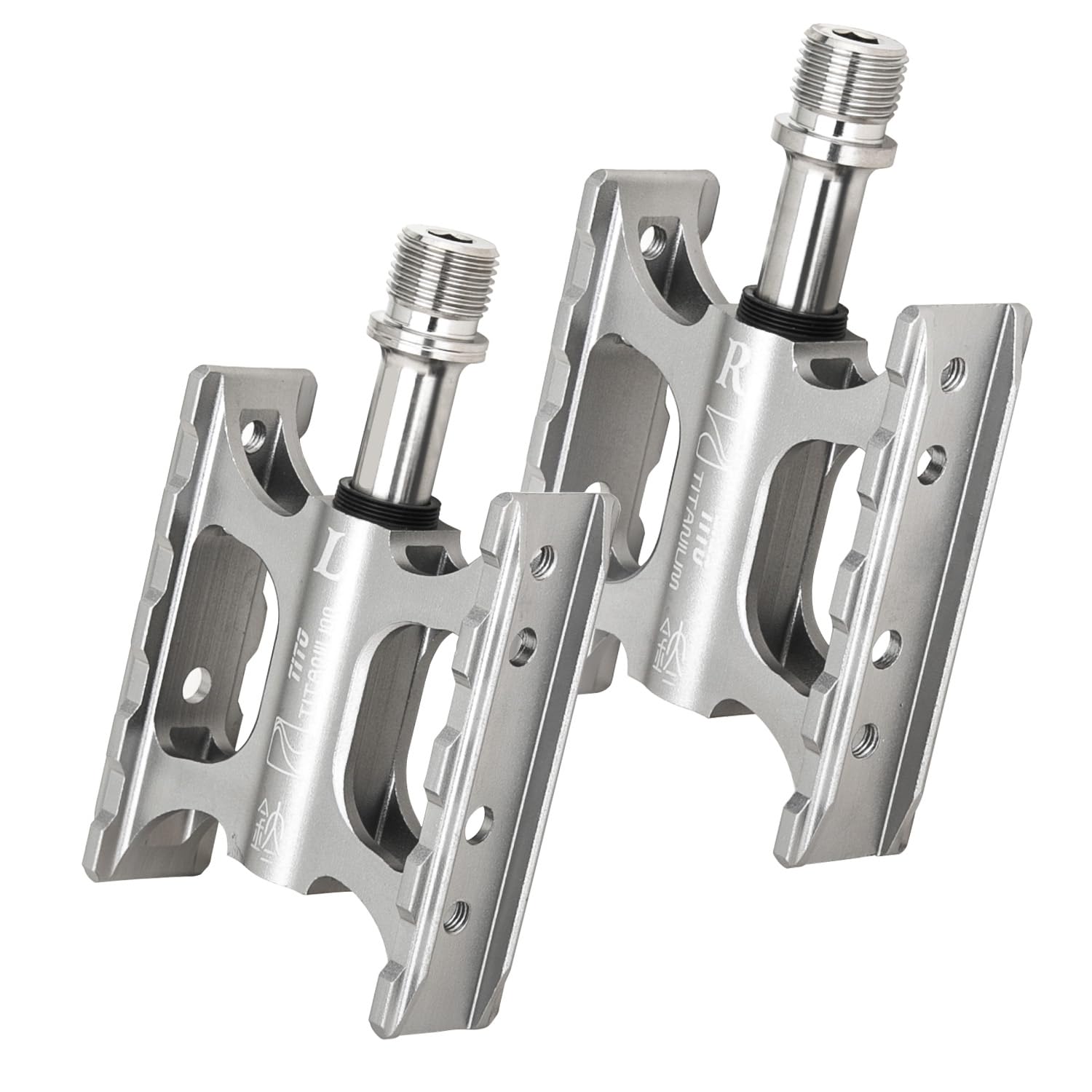 TiTo MiNi Size Bicycle Pedals with Aluminium alloy bicycle foot pedals and titanium axle for MTB and Road Bike (silver)