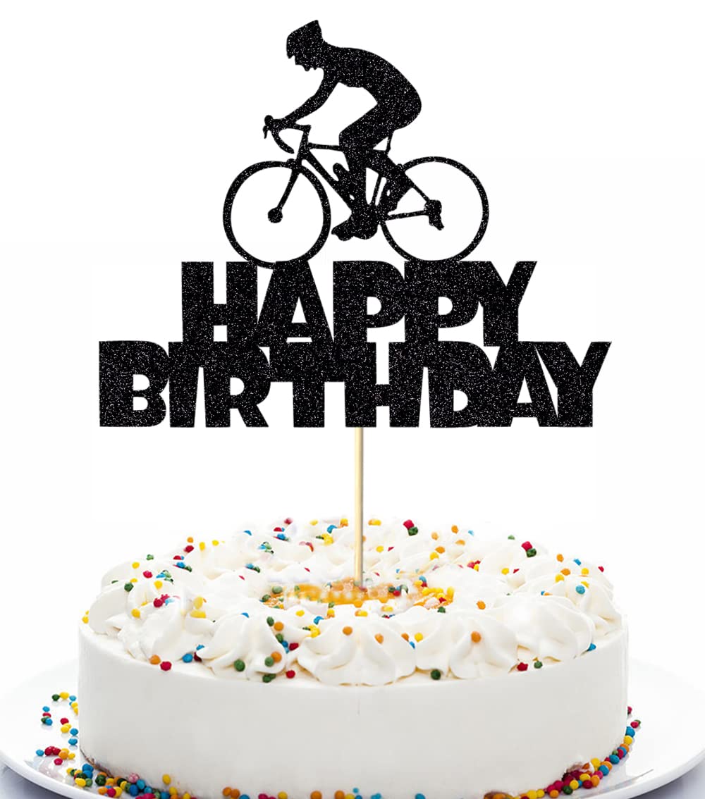 Photo 1 of Anxdh Black Flash Happy Birthday Cake Topper, Birthday Party Cake Decoration, Sports Themed Cake Topper (Bicycle)