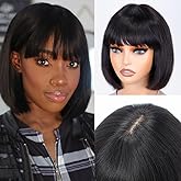 JOEDIR HAIR Short Bob Wigs Human Hair 8 Inch HD Lace Glueless Wear and Go Bob Wig With Bangs Human Hair Wig for Black Women 2x1 Lace Scalp Light Yaki Straight Bob Wig 180 Density