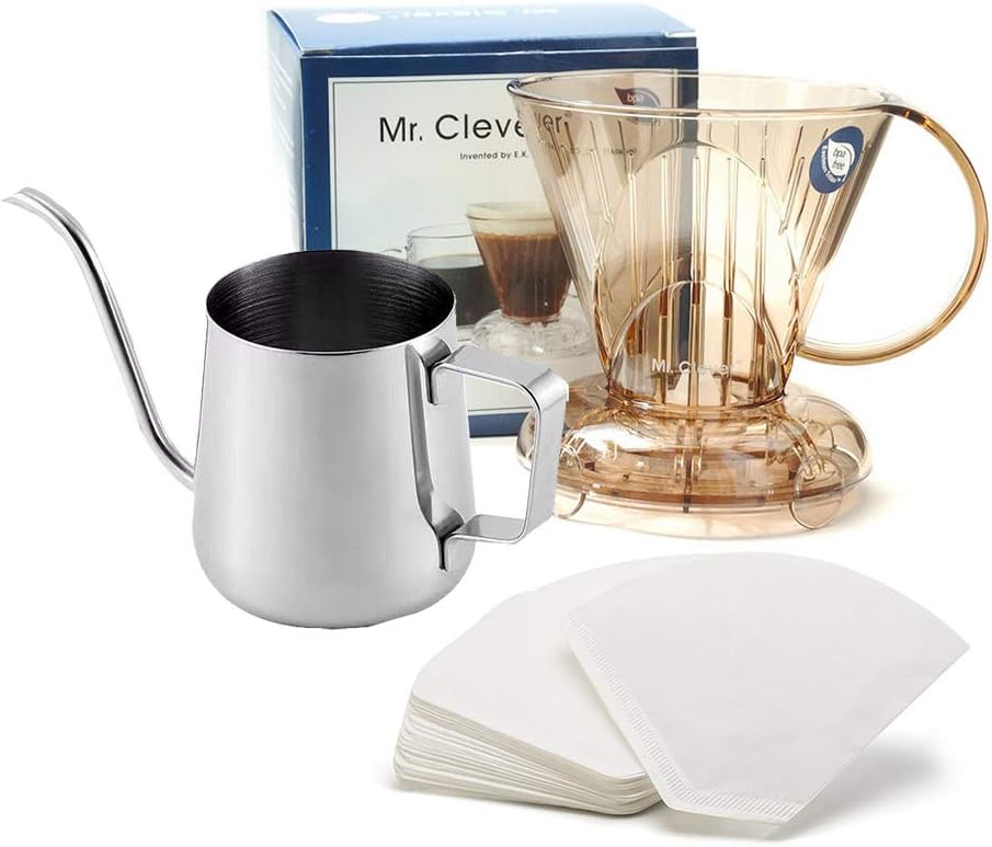 Kit Clever Coffee Dripper Marrom 300ml Chaleira 350ml Filtro coador 100