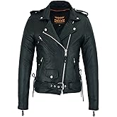 Dream Apparel Women’s Classic Leather Motorcycle Jacket with Zip Out Lining, Biker Jacket for Ladies with Side Laces, Black
