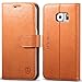 SHIELDON Leather Slim Fit Wallet Case with Stand Function, Credit Card Compartments and Magnetic Flap for Samsung Galaxy S6 Edge, Brown