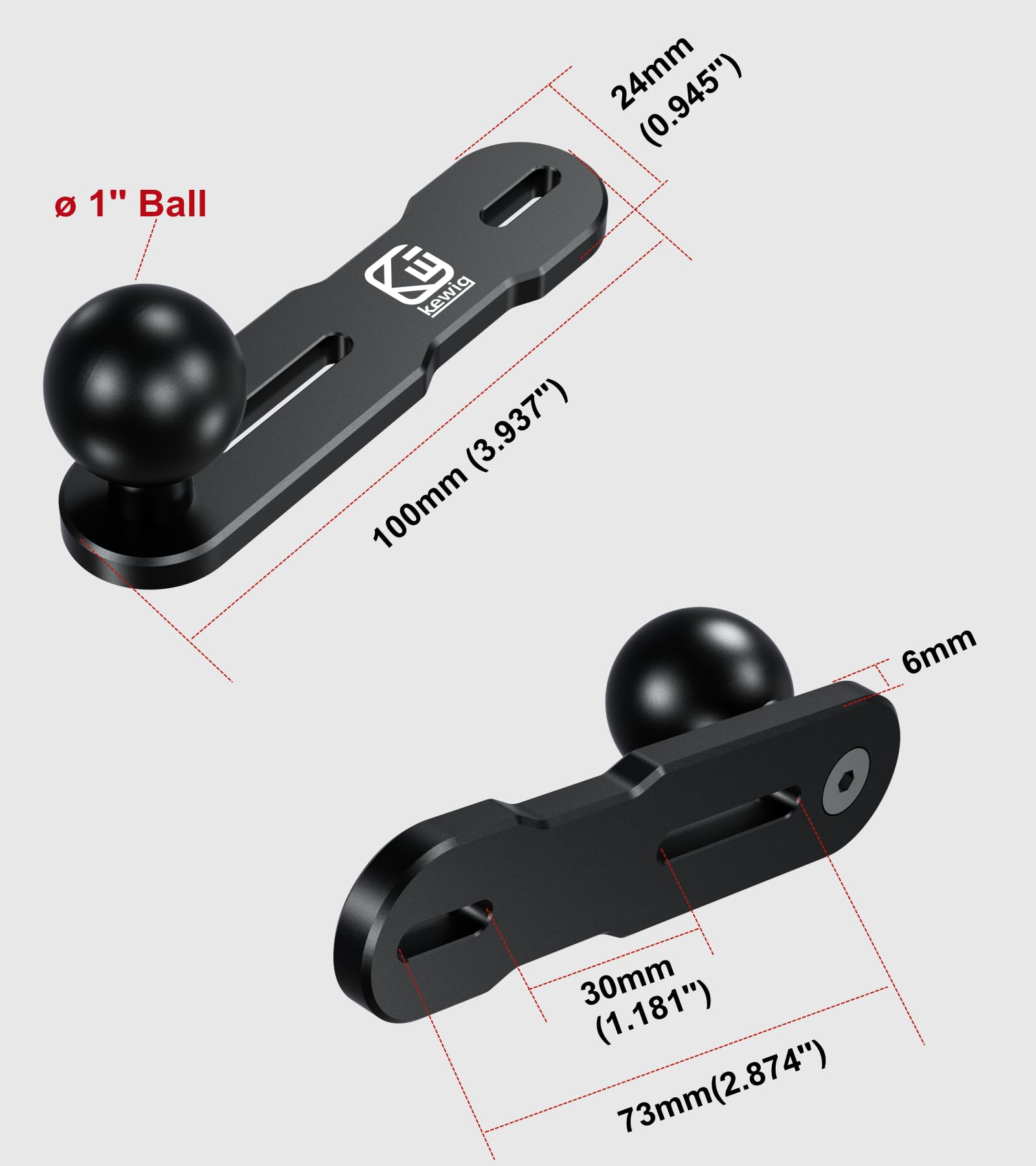 BRCOVAN Aluminum Alloy Mount Base with 1'' TPU Ball for Motorcycle Brake/Clutch Reservoir Cover Compatible with RAM Mounts B Size 1 Inch Ball Double Socket Arm