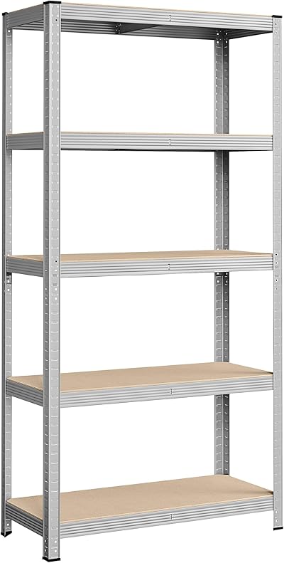 SONGMICS 5-Tier Storage Shelf 40x90x180cm 875kg Capacity Silver Industrial