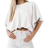 Womens Summer Crewneck Crop Tops Short Sleeve Casual Loose Cropped T Shirts
