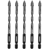 Four Blade Eccentric Drill Bit 1/4" Four Edge Serrated Eccentric Drill Bits | Masonry Drill Bits for Concrete, Ceramic Tile, Marble, Stone, Wood 5PCS