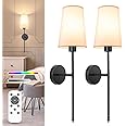 NIORSUN Black Battery Operated Wall Sconce Set of 2,Rechargeable Wall Lights with 5200mAh Dimmable Detachable Bulbs and Remote,9 Colors Wireless Sconces for Bedroom Living Room Hallway