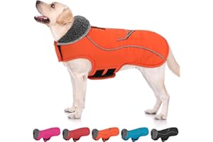 SUNFURA Small Dog Coat, Warm Dog Jacket with Zippered Leash Hole, Reflective Pet Winter Coat Fleece Jacket with Adjustable Furry Collar for Small Dogs Schnauzer, Yorkshire Terrier, Orange S