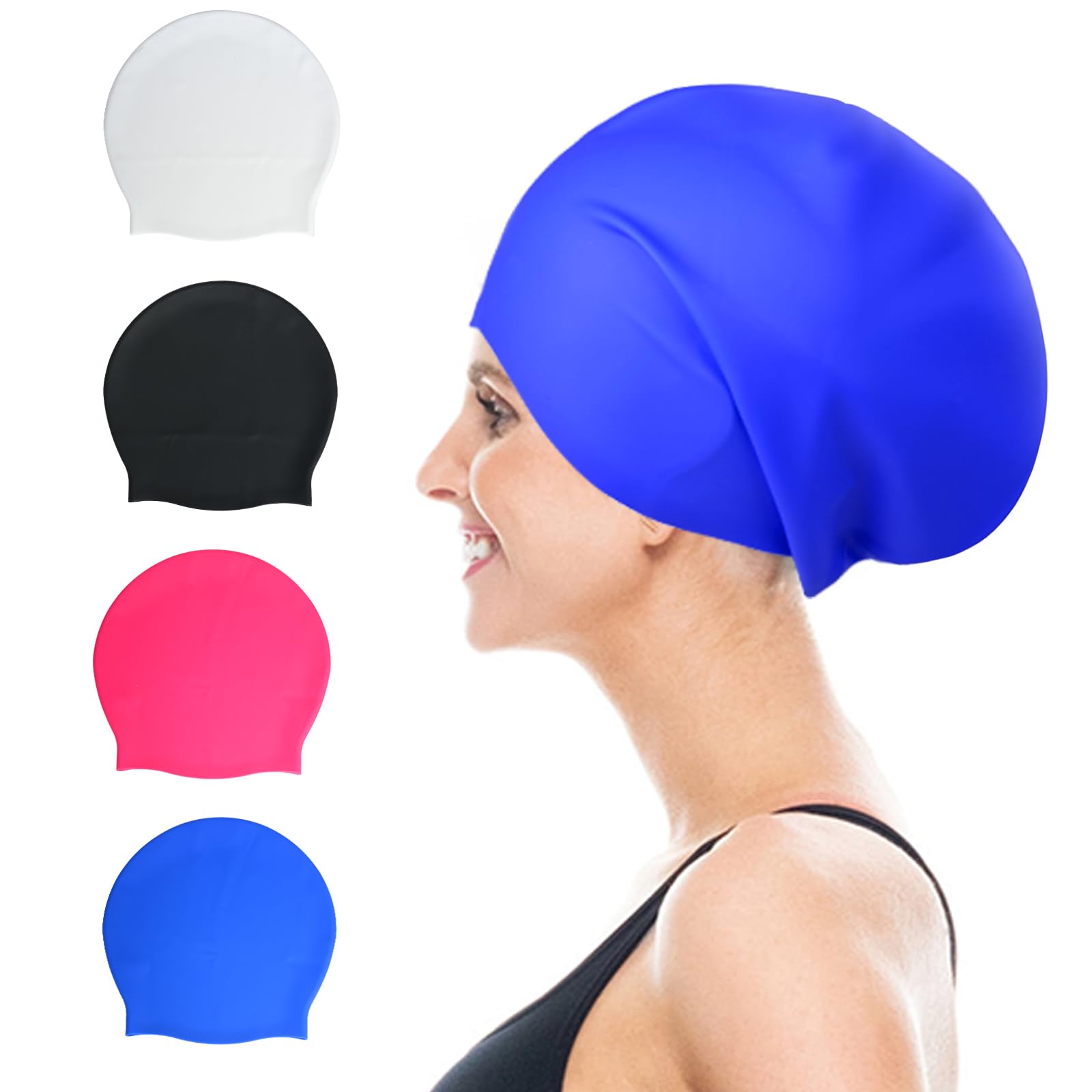 OKTAYOCUM Extra Large Silicone Swimming Cap for Long Hair, Weaves, Braids, Afro - Adult Waterproof Swim Cap (BLUE)