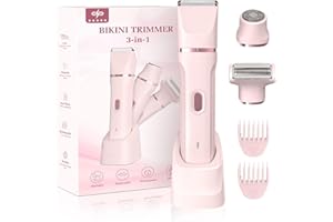 SHARPUP Bikini Trimmer for Women，Electric Body Hair Trimmer, 3 in 1 Wet/Dry Shaver Groomer, Replaceable Ceramic Blade Heads, Electric Razors for Women Legs, Bikini Shaver