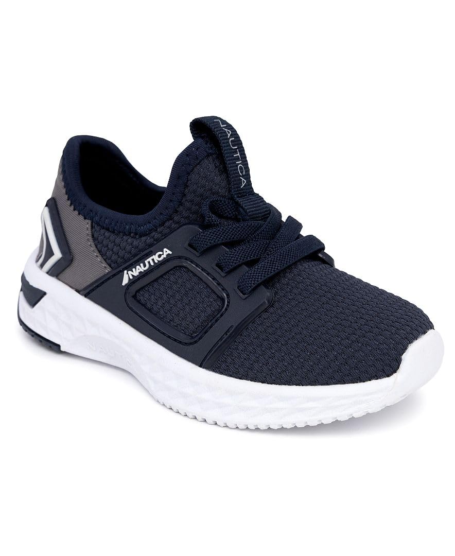 Nautica Kids Sneaker Athletic Slip-On Bungee Running Tennis Shoes Boy-Girl Toddler Little Kid-Arano Boys-Navy Grey Silver Size-11 Image