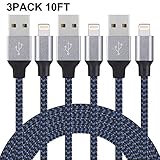 Everdigi iPhone Charger 3Pack 10FT Lightning to USB Cable Nylon Braided Charging Cable Compatible with iPhone 7/7 Plus/6s/6s Plus/6/6 Plus/5/5S/6C/SE/iPad and iPod (Darkblackblue)