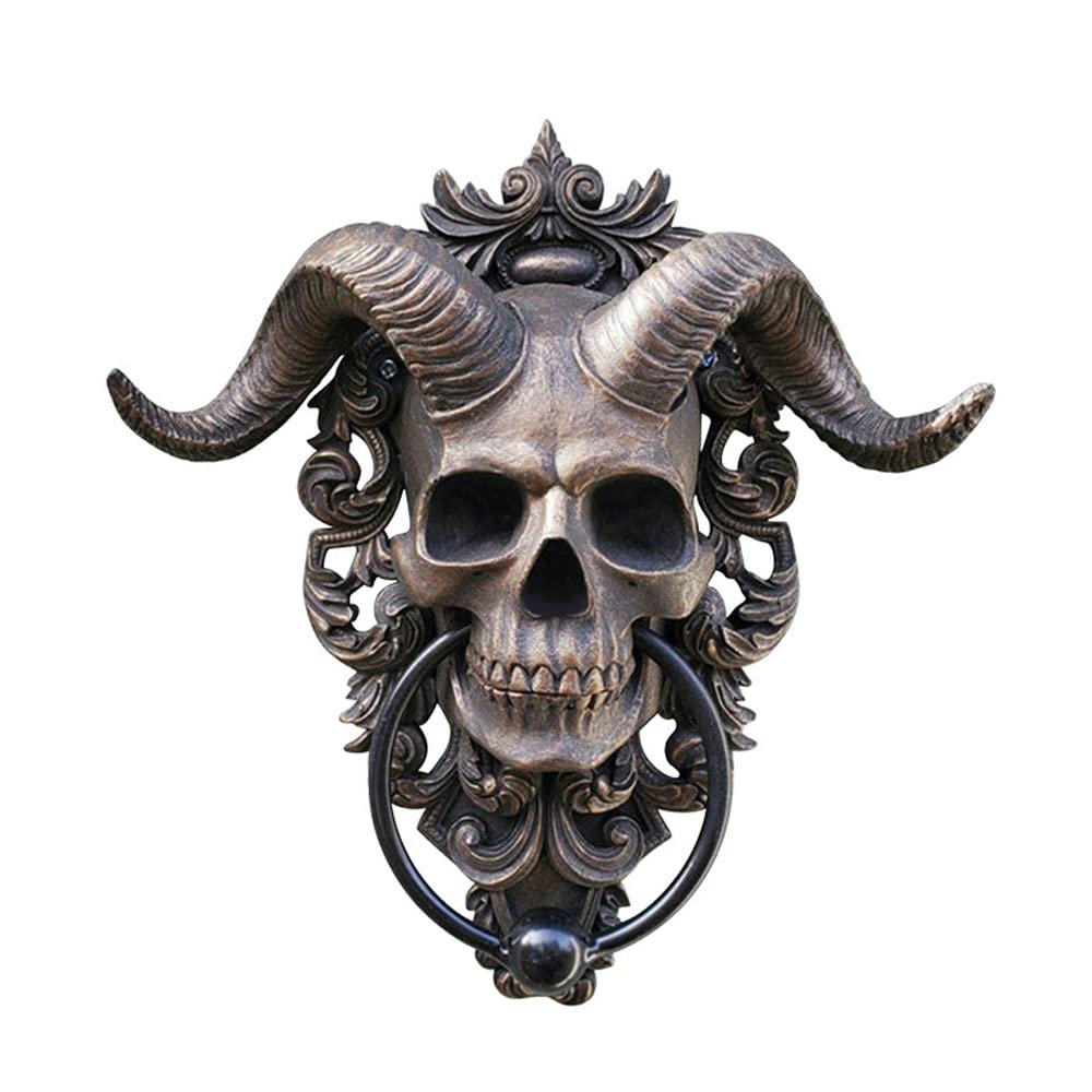Romeeton Satan Skull Head Door Knocker Resin Goat-headed Wall Hang Ornament Gothic Decoration (Large)