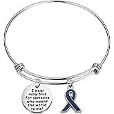 POTIY Blue Ribbon Awareness Charm Colon Cancer Fighter Bracelet Dark Blue Awareness Ribbon Gift Inspirational Bracelet for Cancer Survivor