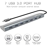 WAVLINK 7 Ports USB Type C Hub Aluminum Design with 5V/4A Supply Adapter Multi-function USB Dock Hot Swapping Support for Mac Ultra-Slim Desktop- Gray