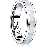 Vakki 4mm 6mm Womens Rose Gold Tungsten Carbide Ring with Mother of Pearl Shell/Marble Inlaid Wedding Band Comfort Fit Size 5-12