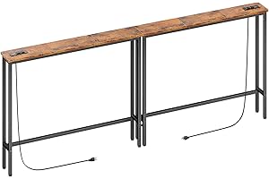 ELYKEN 2 Pack 5.9" Narrow Console Sofa Table with Power Outlets, Total 78.8” Long Behind Couch Table with Charge Station and 5.9’ Extension Cord for Living Room, 5.9"D x 78.8”W x 29.5”H, Rustic Brown