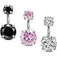 Incaton 14G Belly Button Ring Surgical Stainless Steel Round Cubic Zirconia Navel Barbell Belly Rings For Women 6/8/10/12mm
