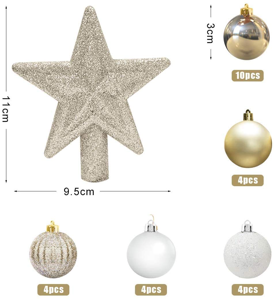 ZOYUBS Christmas Ornaments Balls Christmas Balls 3cm Tree Top Stars Ornate Christmas Tree Ornaments Decoration Ball Set Christmas Tree Ornaments 3cm Ball Christmas Tree Decoration Ball Hanging Large