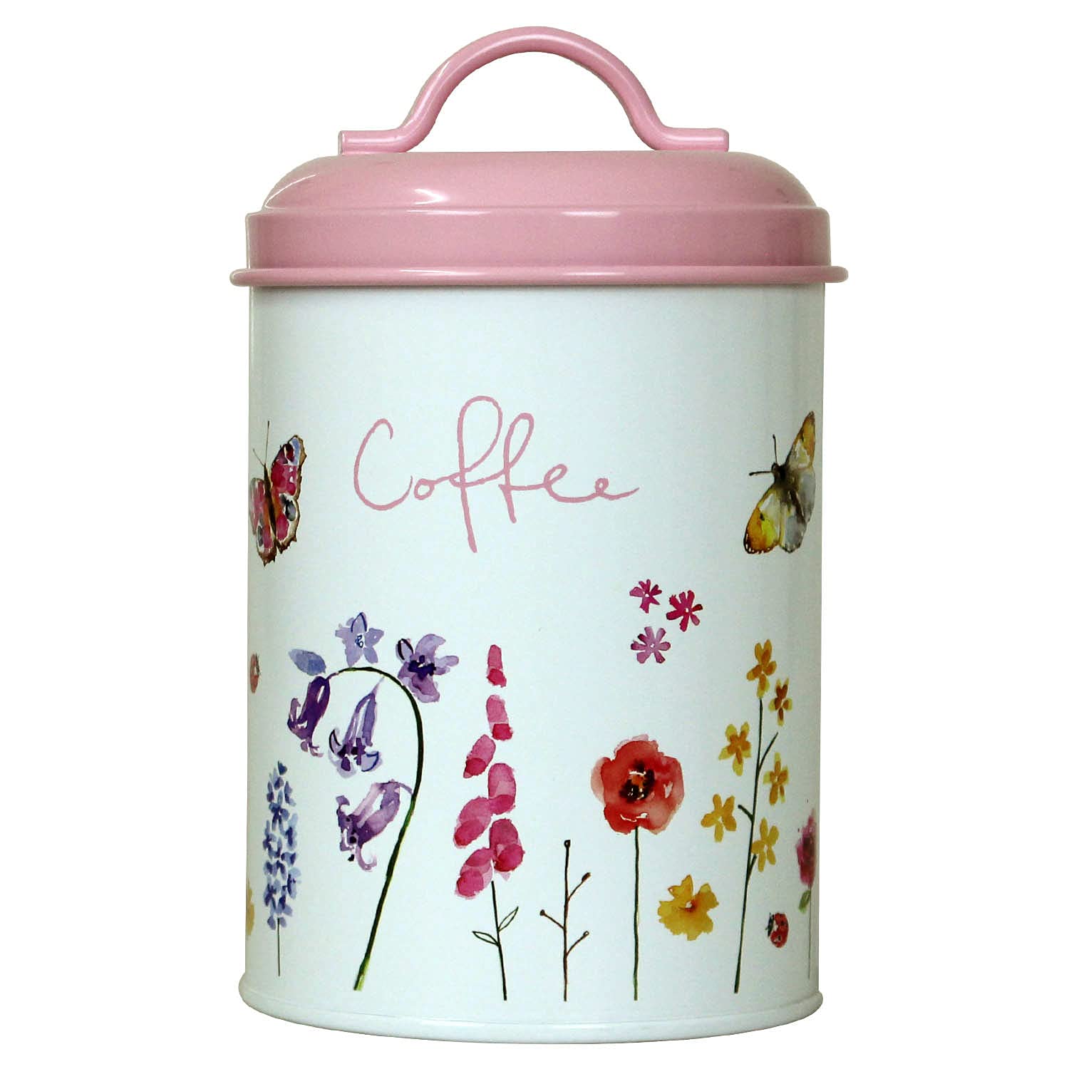 Butterfly Garden Pink Floral Storage Coffee Canister Flower by Jennifer Rose